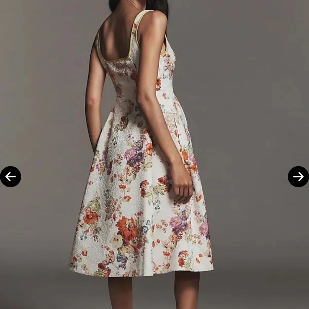 Anthropologie Maeve Square-Neck Piped Midi Dress Cream Floral - Picture 4 of 7